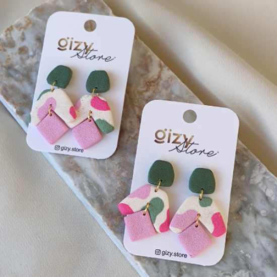 Gizy Store Tasarım Polimer Kil Pembe Yeşil Küpe