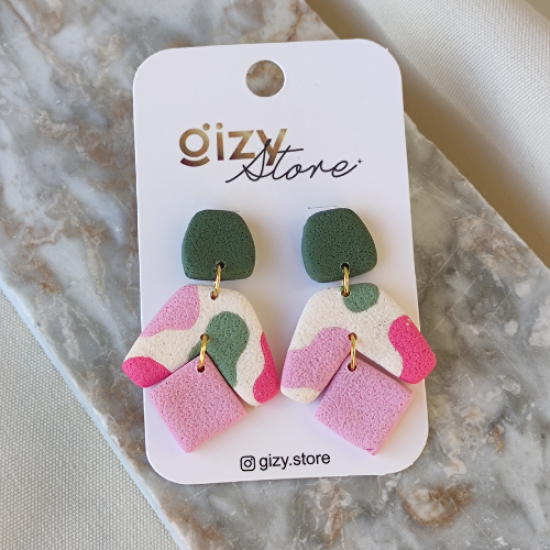 Gizy Store Tasarım Polimer Kil Pembe Yeşil Küpe